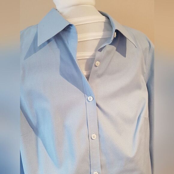 DENVER HAYES Classic Fit  Stretch BLUE Button Up Blouse 3/4 Sleeve & Cuff… - Picture 5 of 13
